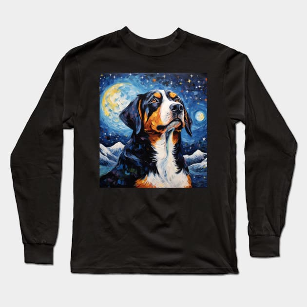 Swiss Mountain Dog Painted in The Starry Night style Long Sleeve T-Shirt by NatashaCuteShop